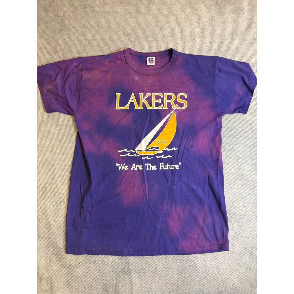 Vintage Russell Athletic Lakers 2000 Tie Dye T-Shirt Purple Sailboat Mens M